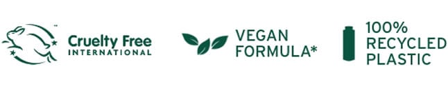Cruelty Free, Vegan Formula, 100% Recycled plastic